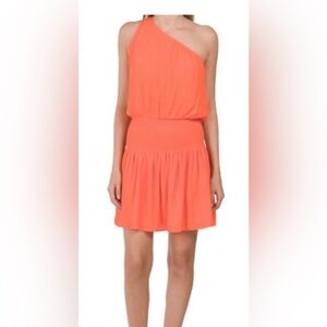 Ramy Brook Vibrant Coral One Shoulder Dress